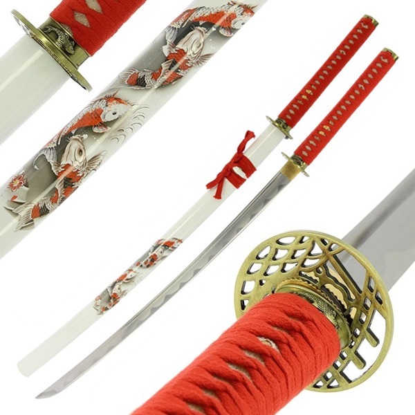 Samouraï sabre forgé Carpe Koï présentoir katana